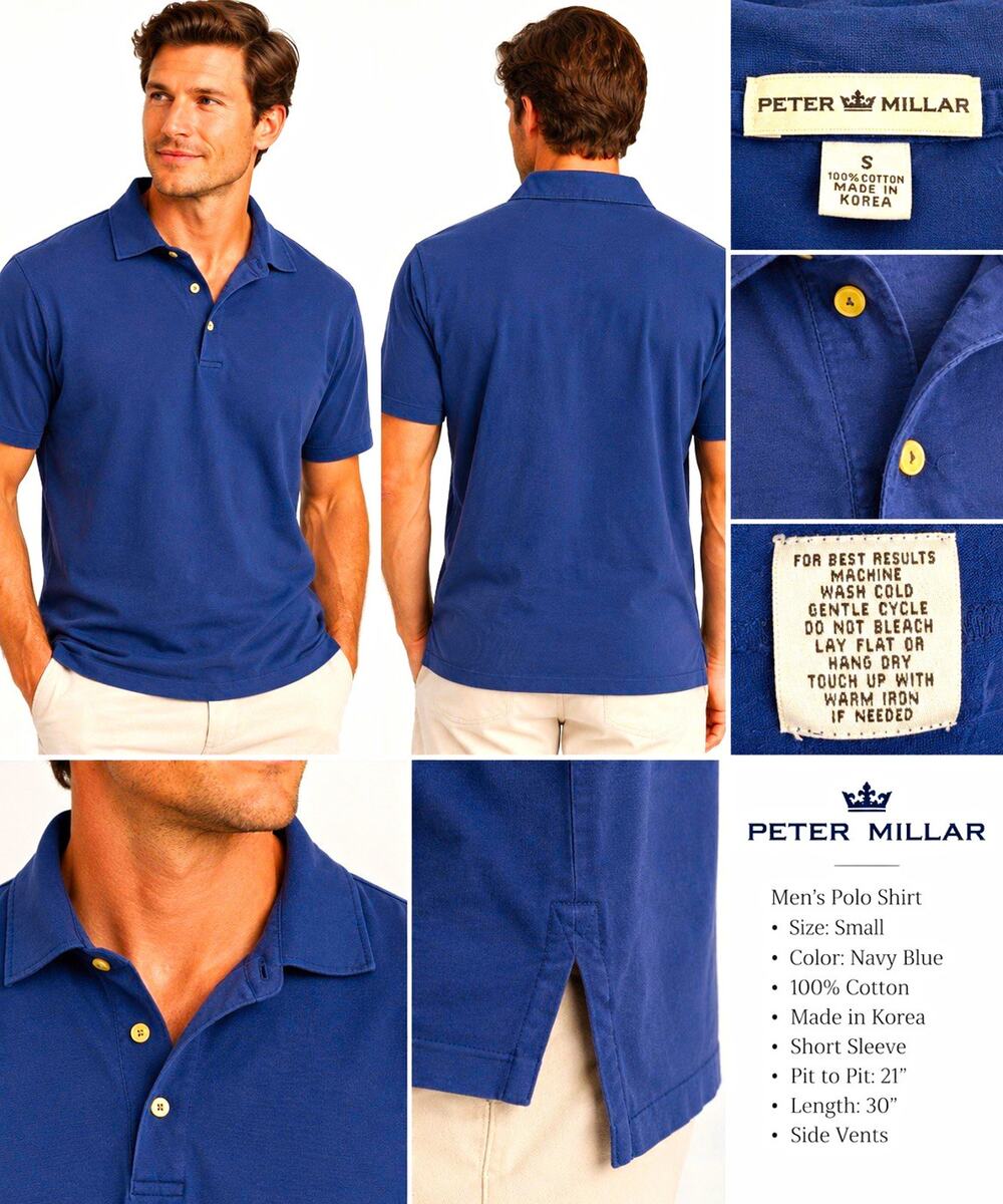 Peter Millar Men’s Polo Shirt Navy Blue 100% Cotton Size Small Short Sleeve